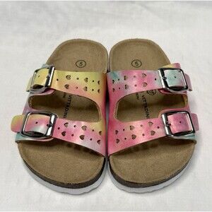 Adrienne Vittadini Toddler Girls Pink Blue Tie Dye Heart Slide Sandals Size 5c